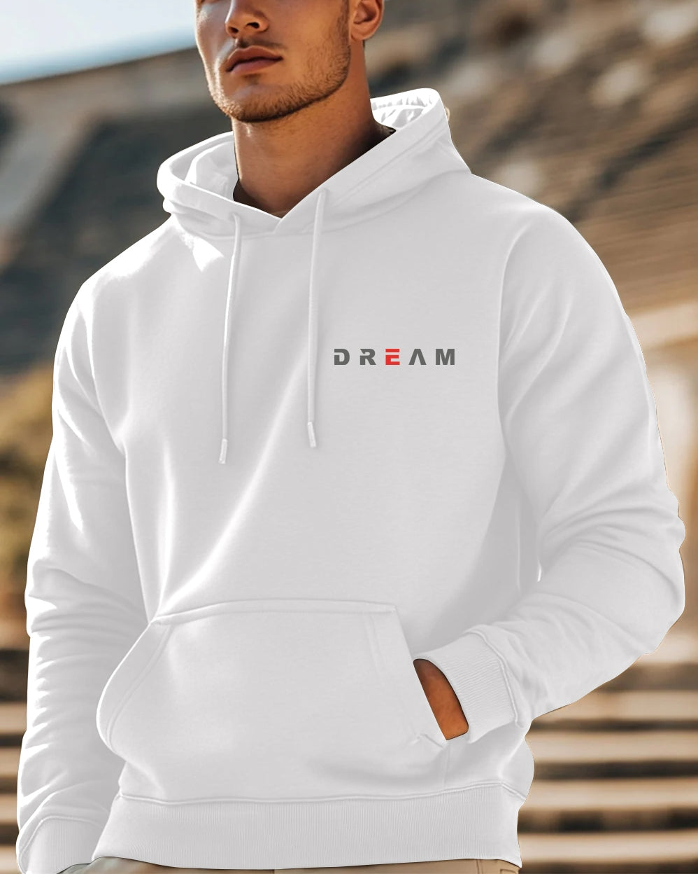 Dream Hooded Front Pocket Sweatshirt for Men-White-FRONT