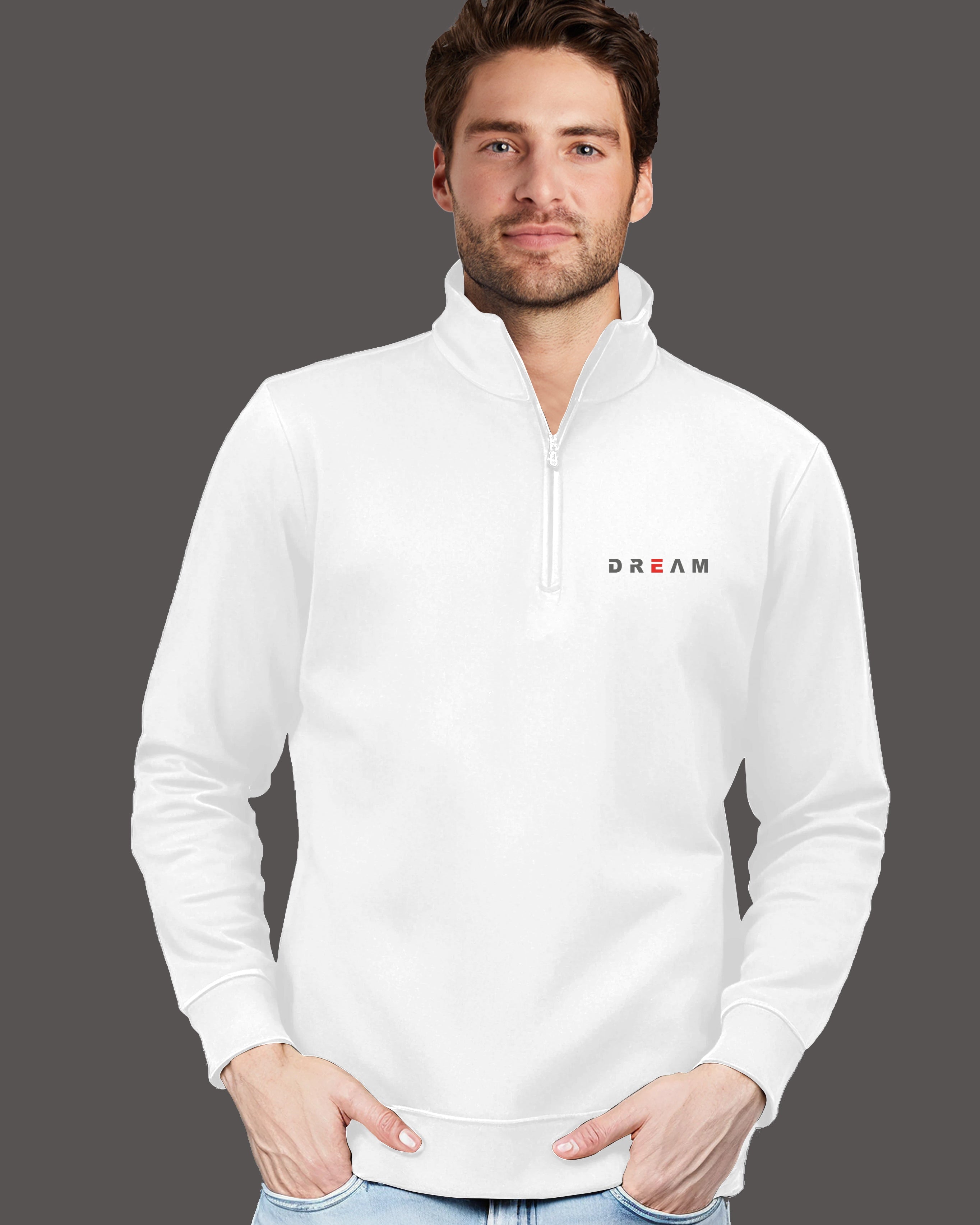 Dream Highneck Half Zipper for Men-White-FRONT