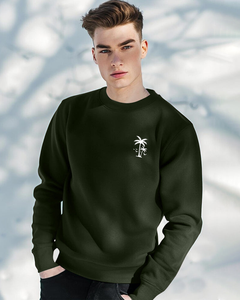Palm Tree Round Neck Sweatshirt for Men-Green-FRONT