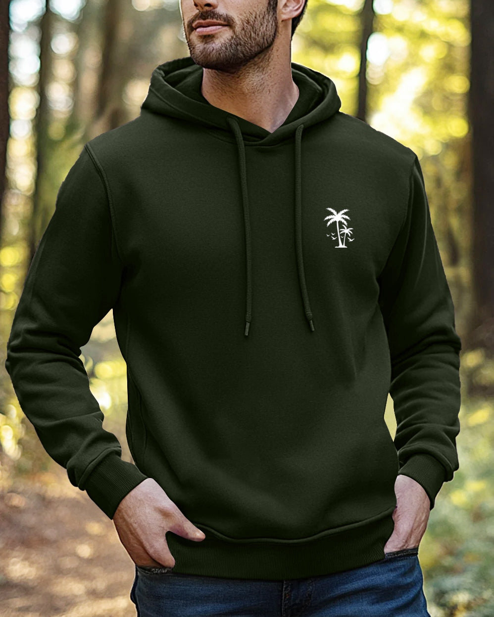 Palm Tree Hoodie Neck Sweatshirt for Men-Green-FRONT