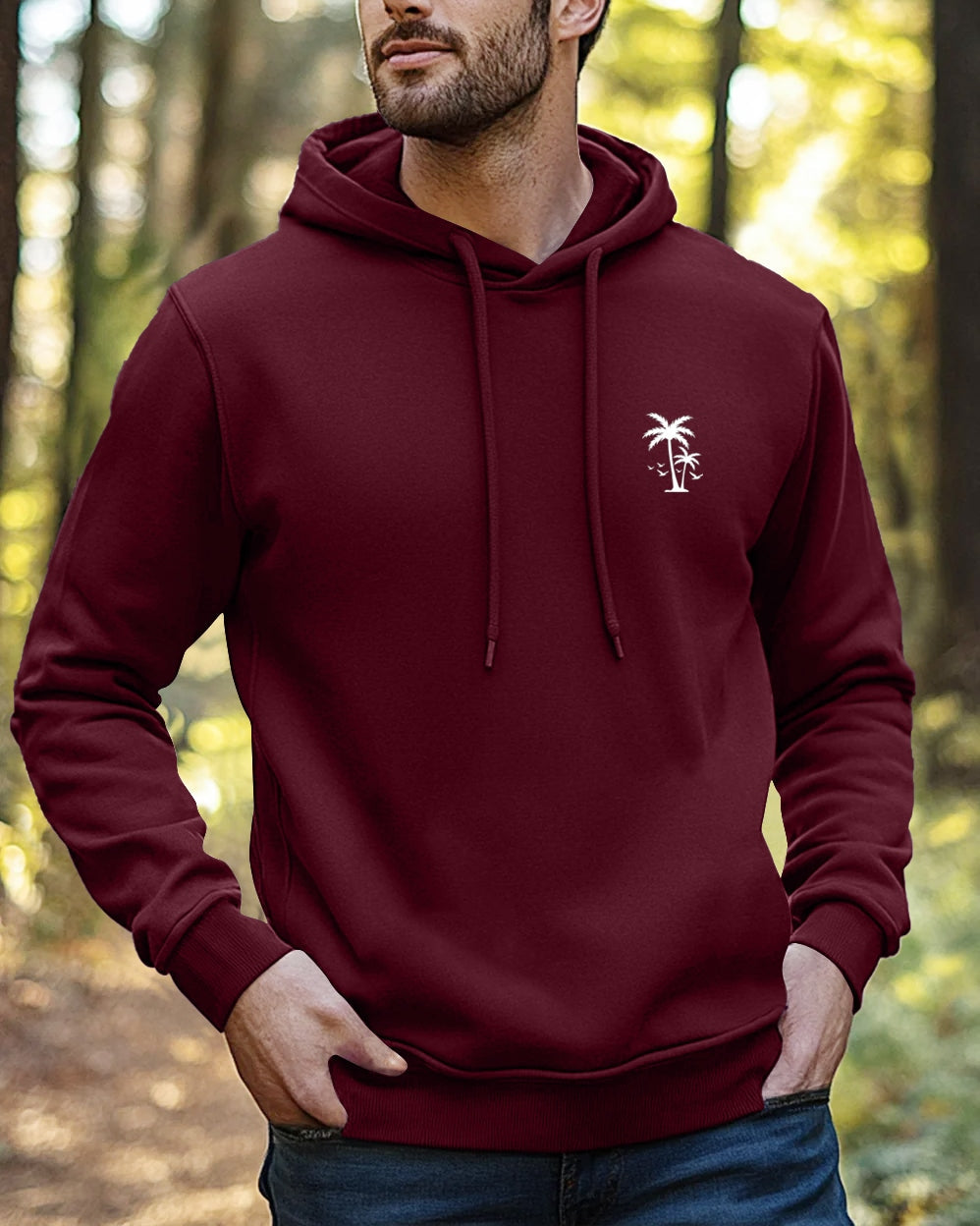 Palm Tree Hoodie Neck Sweatshirt for Men-Maroon-FRONT