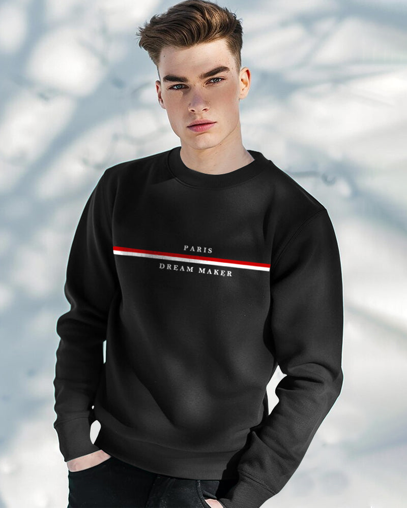 Paris Dream Maker Round Neck Sweatshirt for Men-Black-FRONT