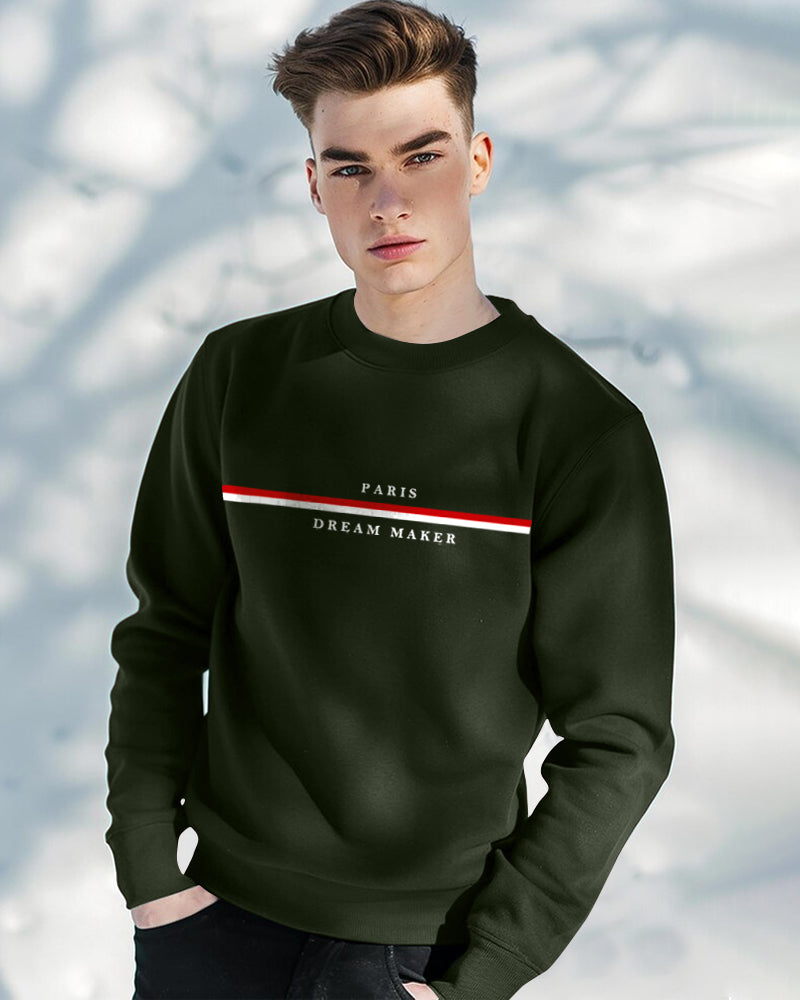 Paris Dream Maker Round Neck Sweatshirt for Men-Green-FRONT