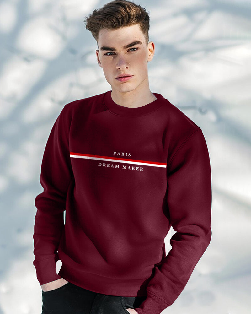 Paris Dream Maker Round Neck Sweatshirt for Men-Maroon-FRONT
