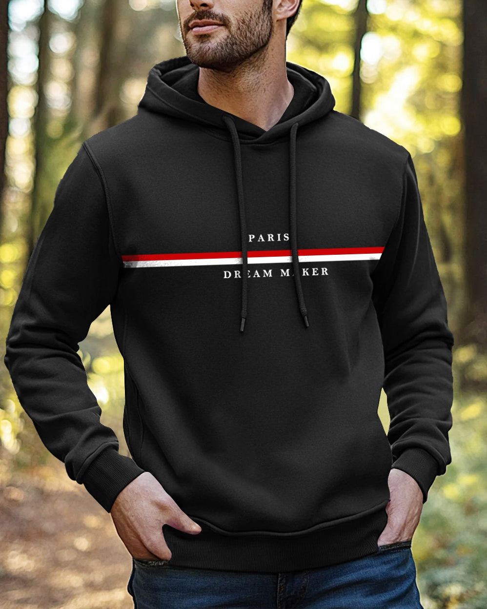 Paris Dream Maker Hoodie Neck Sweatshirt for Men-Black-FRONT