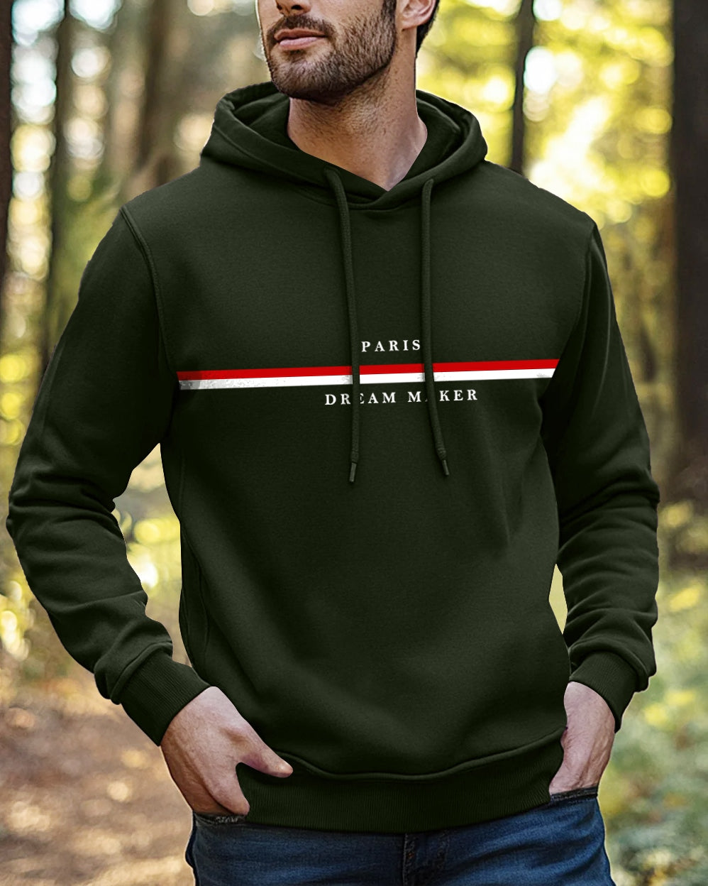 Paris Dream Maker Hoodie Neck Sweatshirt for Men-Green-FRONT