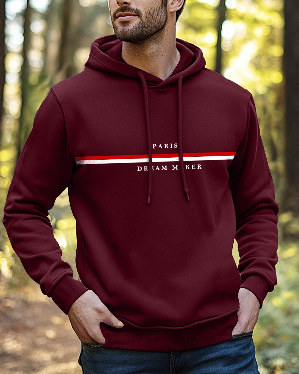 Paris Dream Maker Hoodie Neck Sweatshirt for Men-Maroon-FRONT