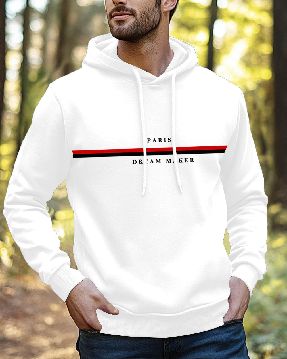 Paris Dream Maker Hoodie Neck Sweatshirt for Men-White-FRONT