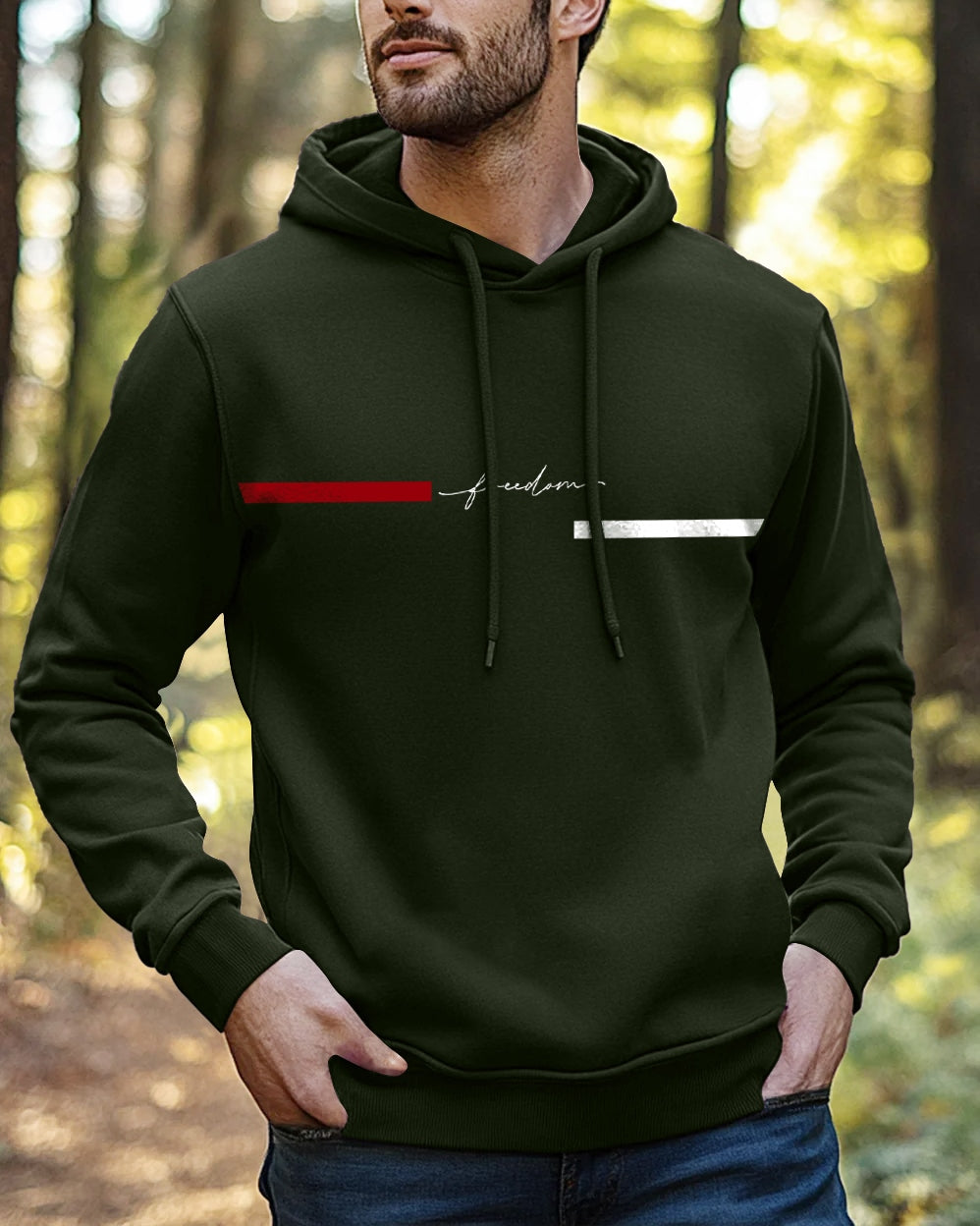 Freedom Hoodie Neck Sweatshirt for Men-Green-FRONT