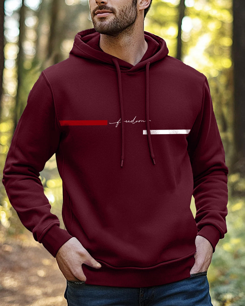 Freedom Hoodie Neck Sweatshirt for Men-Maroon-FRONT