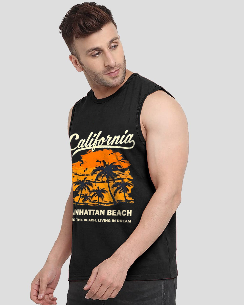 California Manhattan Beach Printed Black Men's Vests for a Bold Fashion Statement-SIDE