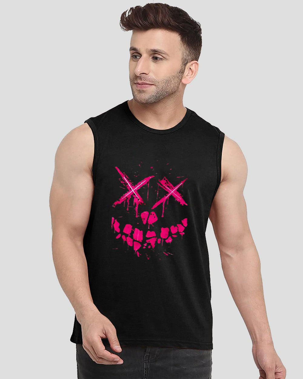 Black Printed Men's Vests for Summer: Lightweight and Stylish-FRONT