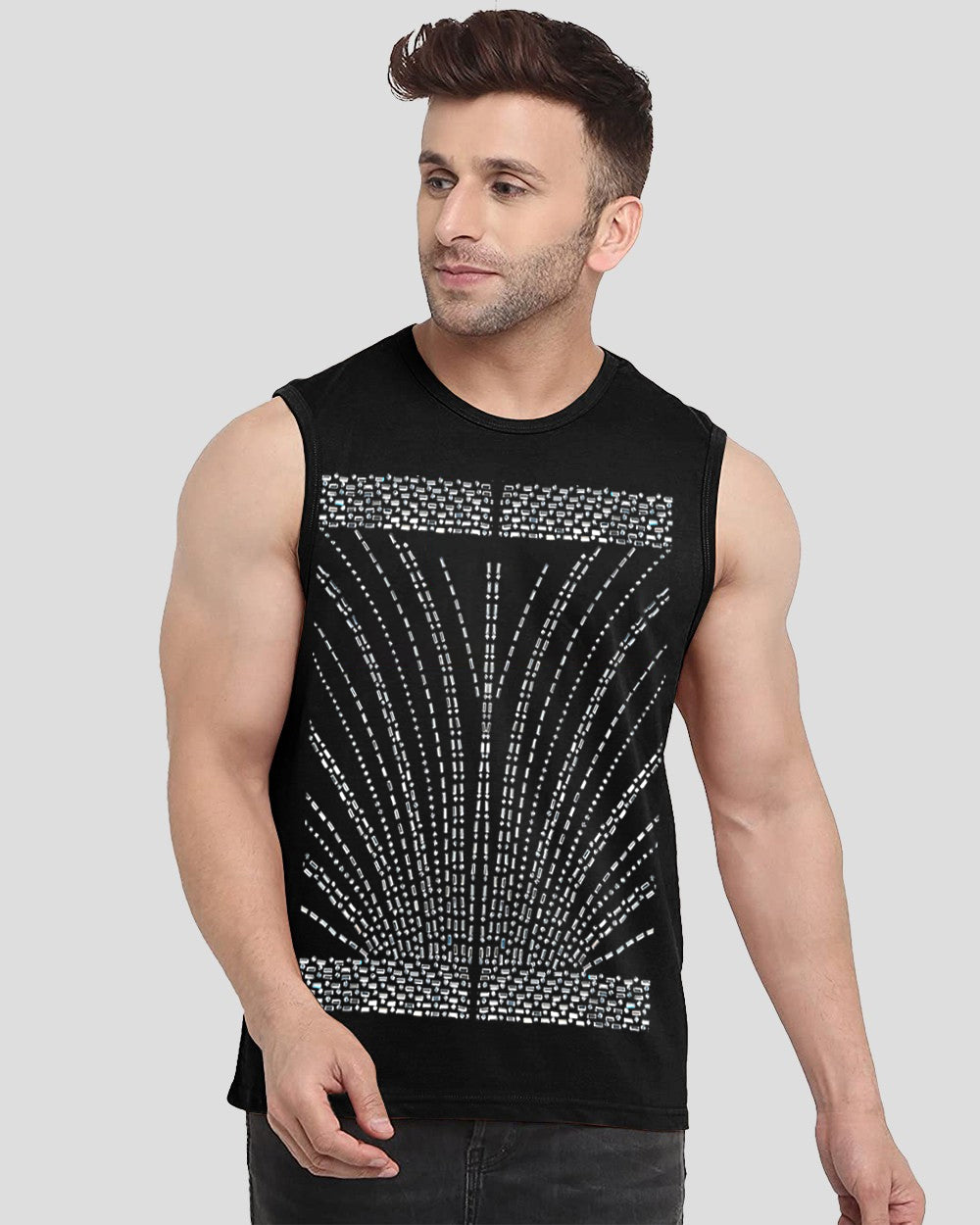 Black Printed Men's Vests for Parties: Be the Center of Attention-FRONT