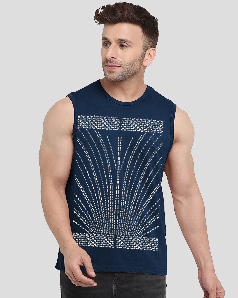 Blue Printed Men's Vests for Office Wear: Professional Yet Stylish-FRONT