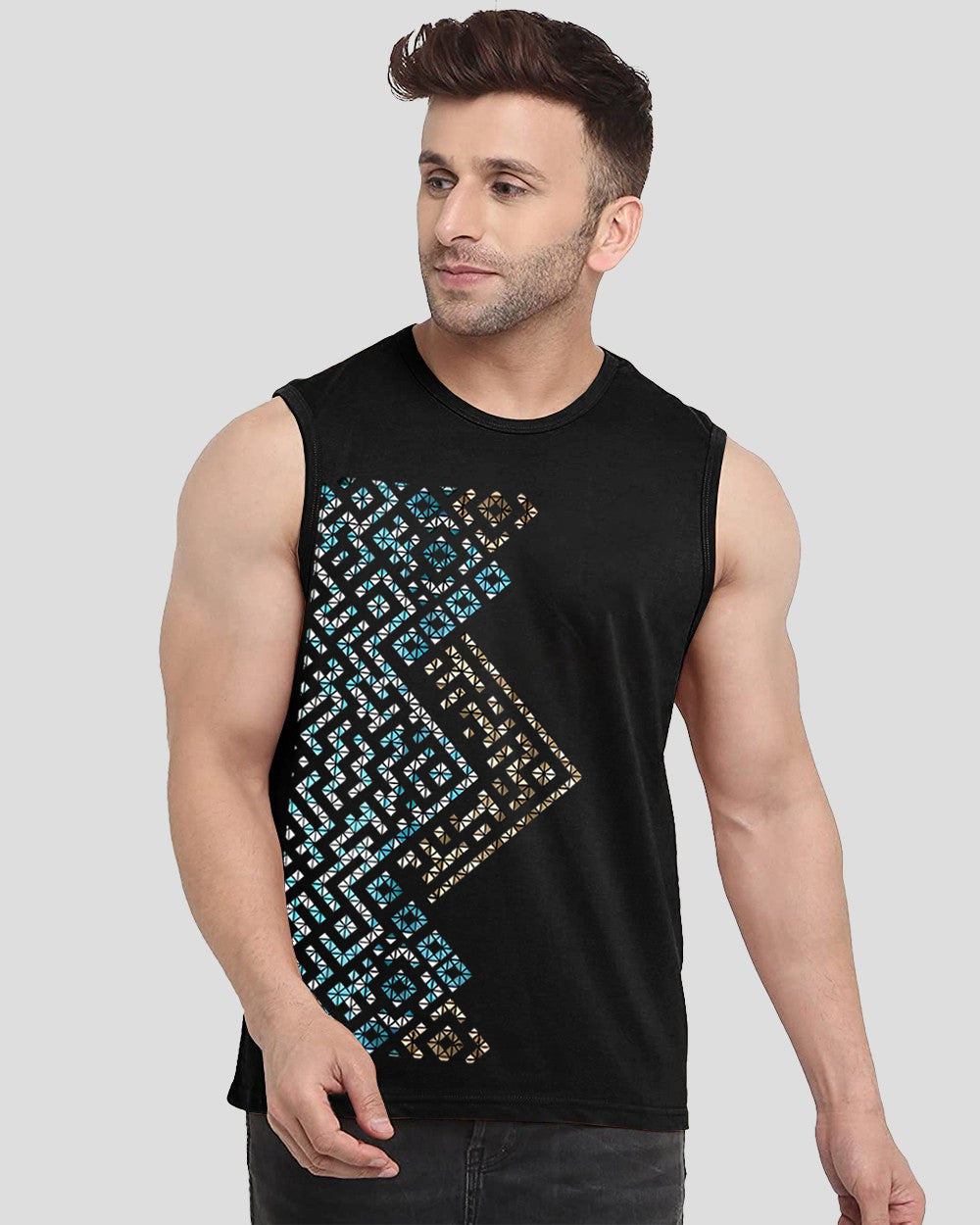 Black Printed Men's Vests for Festivals: Celebrate in Style-FRONT