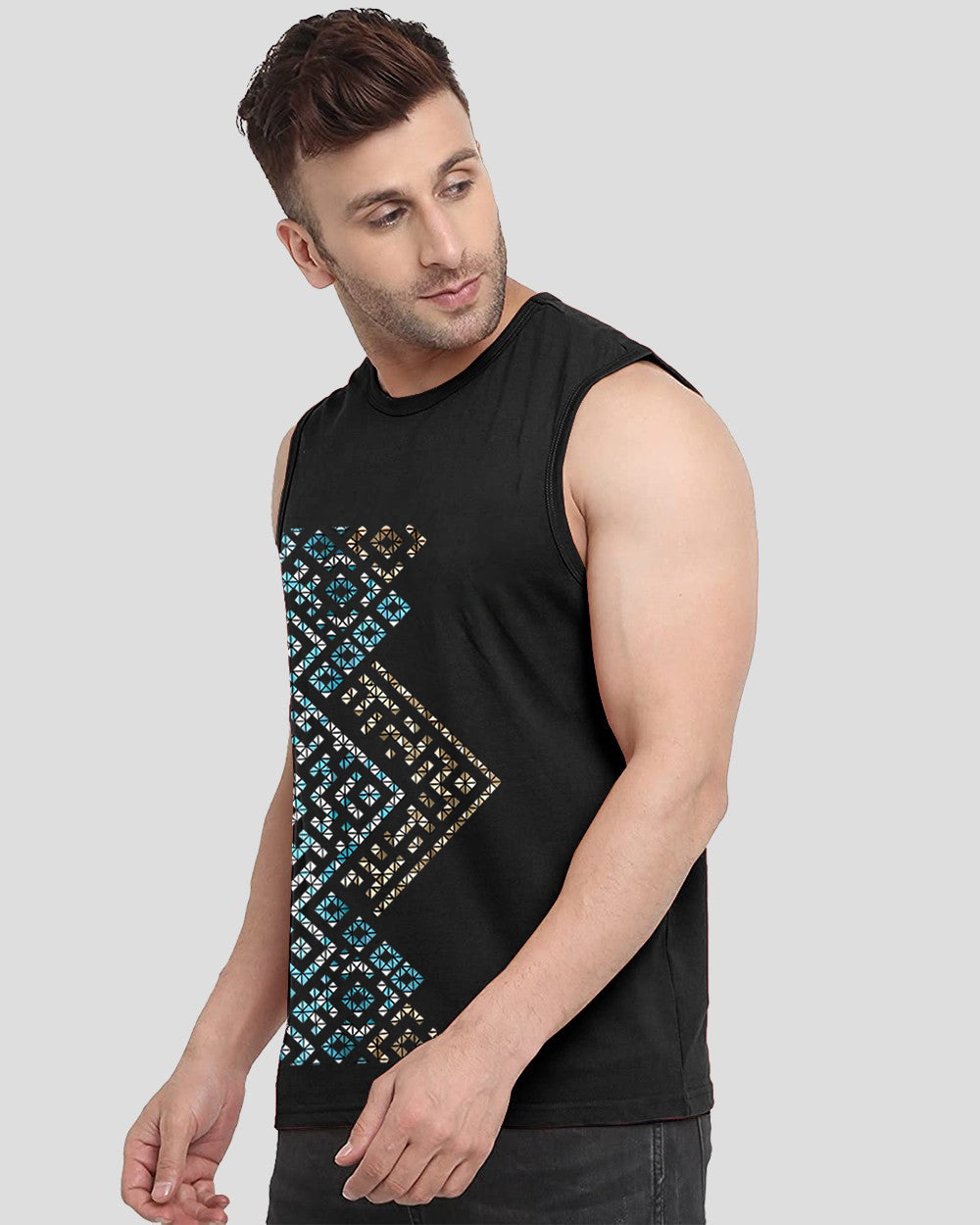 Black Printed Men's Vests for Festivals: Celebrate in Style-SIDE