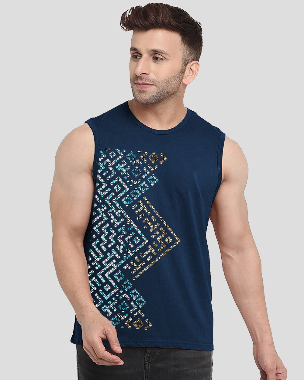 Blue Printed Men's Vests for Photoshoots: Look Camera-Ready-FRONT