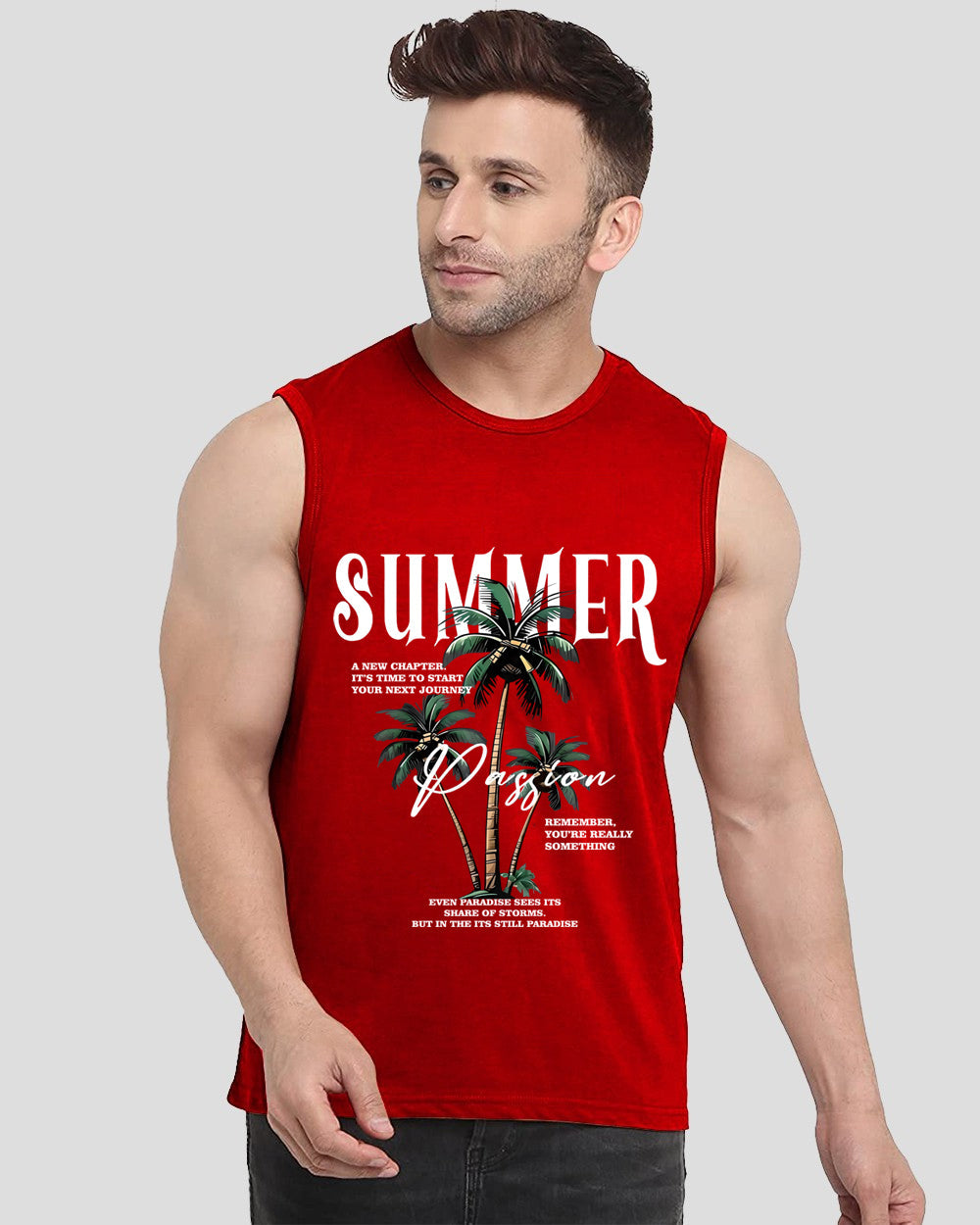 Red Summer Printed Men's Vests for Festive Seasons: Celebrate in Style-FRONT