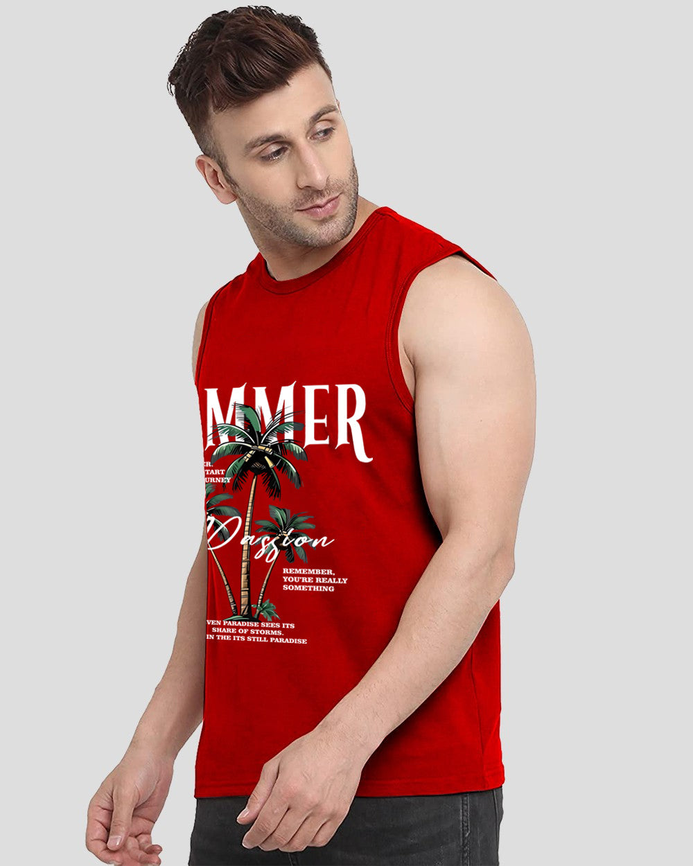 Red Summer Printed Men's Vests for Festive Seasons: Celebrate in Style-SIDE