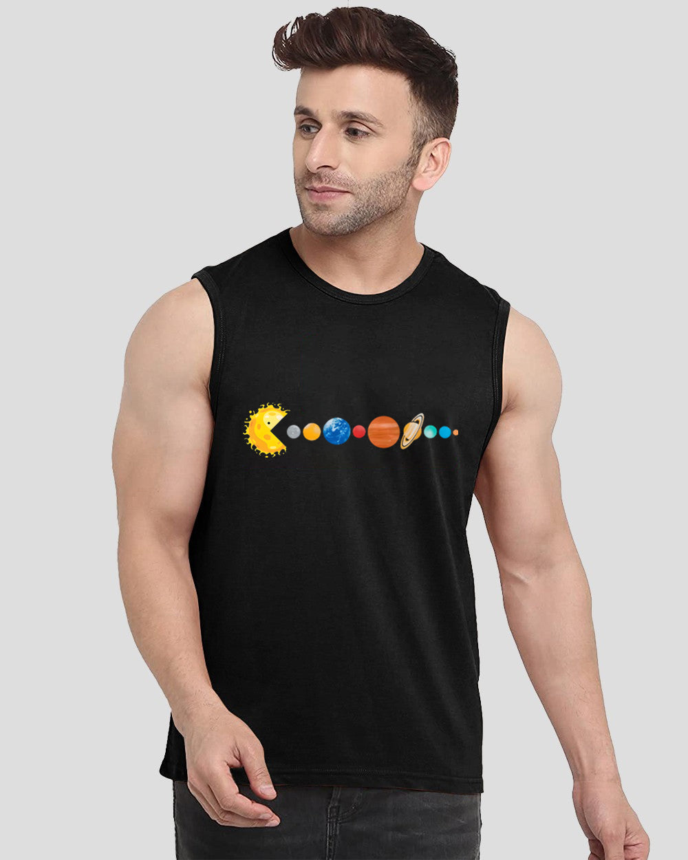 Black Printed Men's Vests for Fall: Cozy and Stylish Options-FRONT