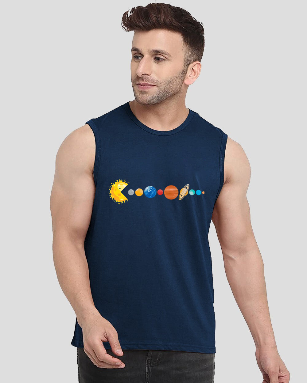 Blue Printed Men's Vests for Cultural Events: Traditional Meets Modern-FRONT