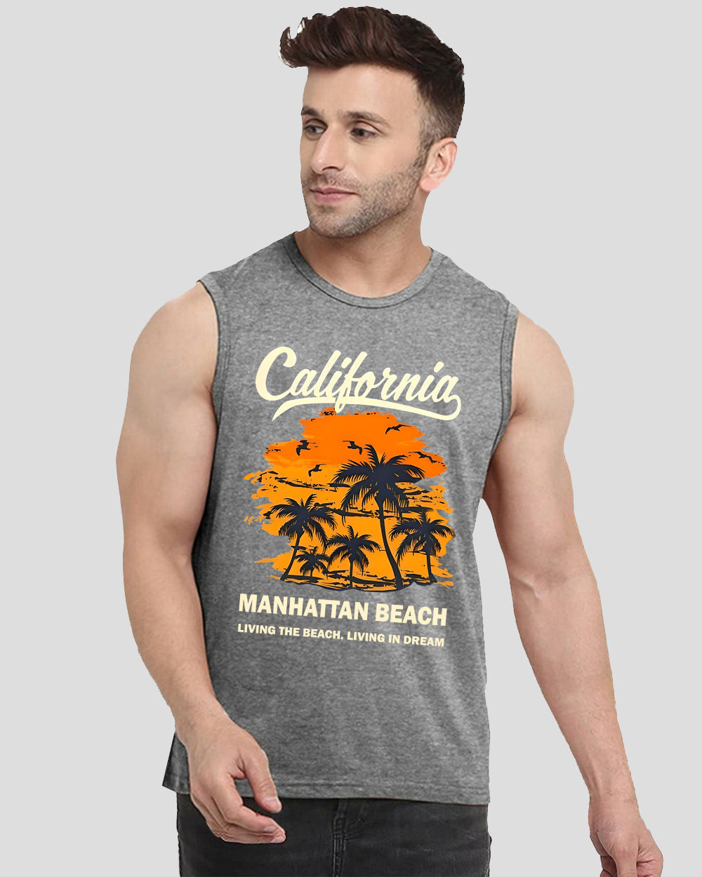 California Manhattan Beach Printed Grey Men's Vests for a Bold Fashion Statement-FRONT