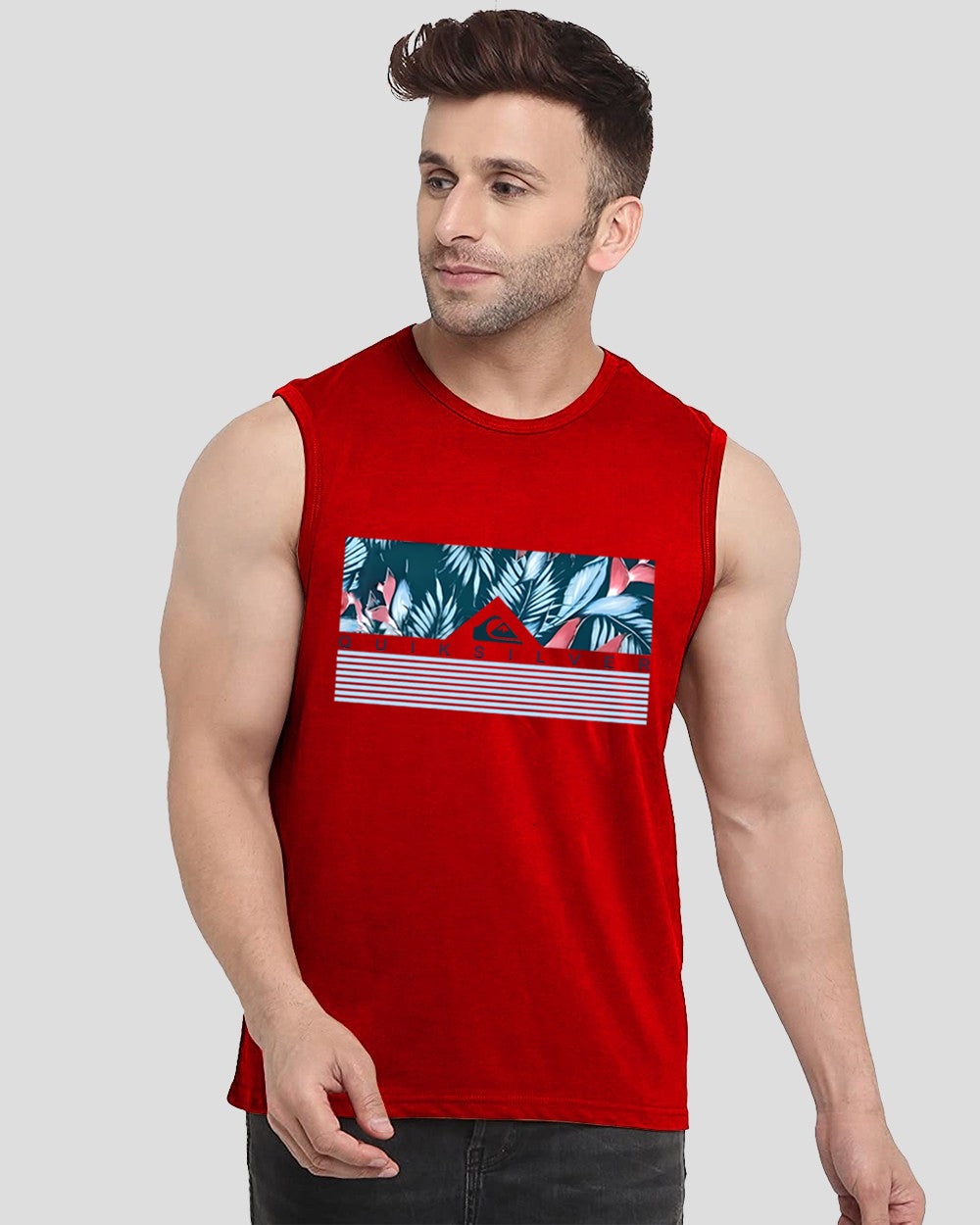 QuikSilver Red Printed Men's Vests for a Modern Edge-FRONT