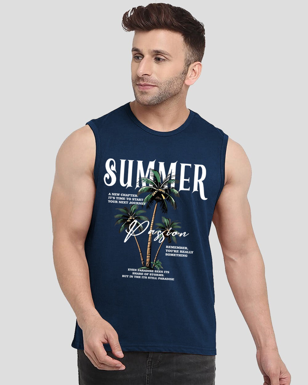 Blue Summer Printed Men's Vests for Festive Seasons: Celebrate in Style-FRONT