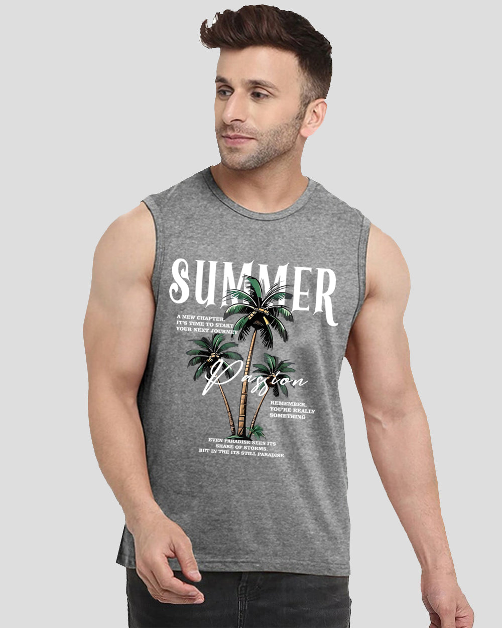 Grey Summer Printed Men's Vests for Festive Seasons: Celebrate in Style-FRONT