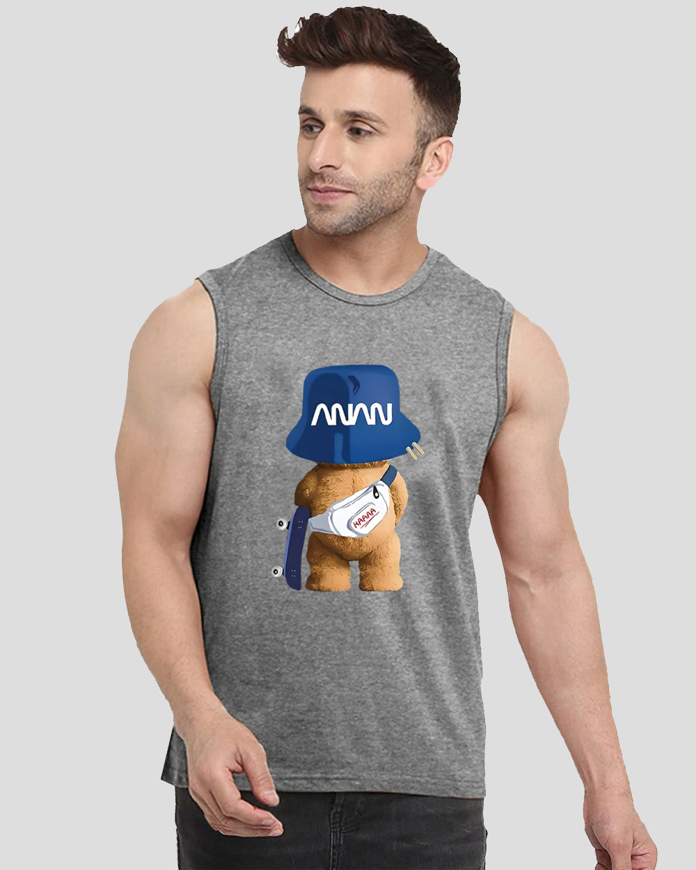 Grey Printed Men's Vests for Date Nights: Impress Your Partner-FRONT