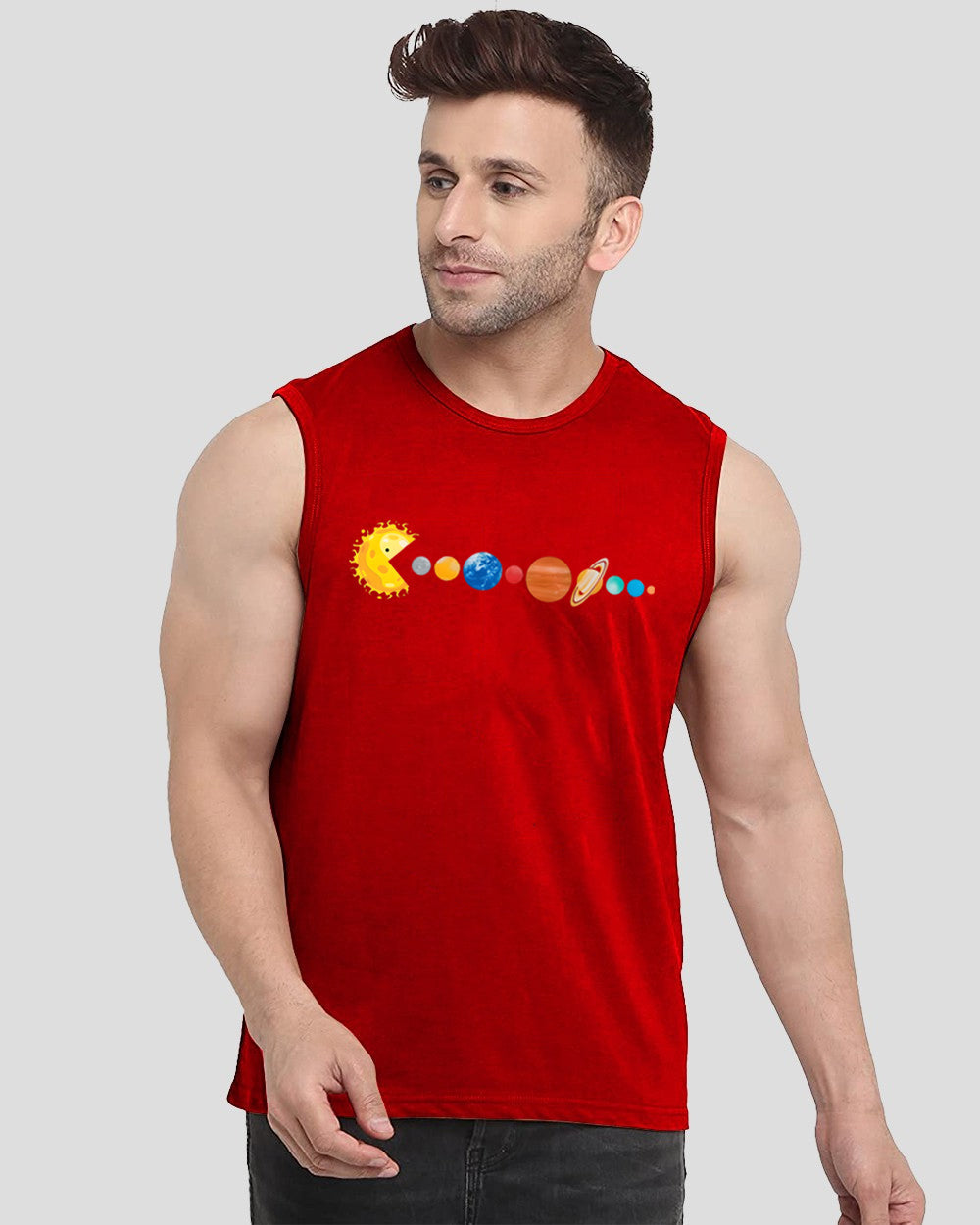 Red Printed Men's Vests for Fall: Cozy and Stylish Options-FRONT