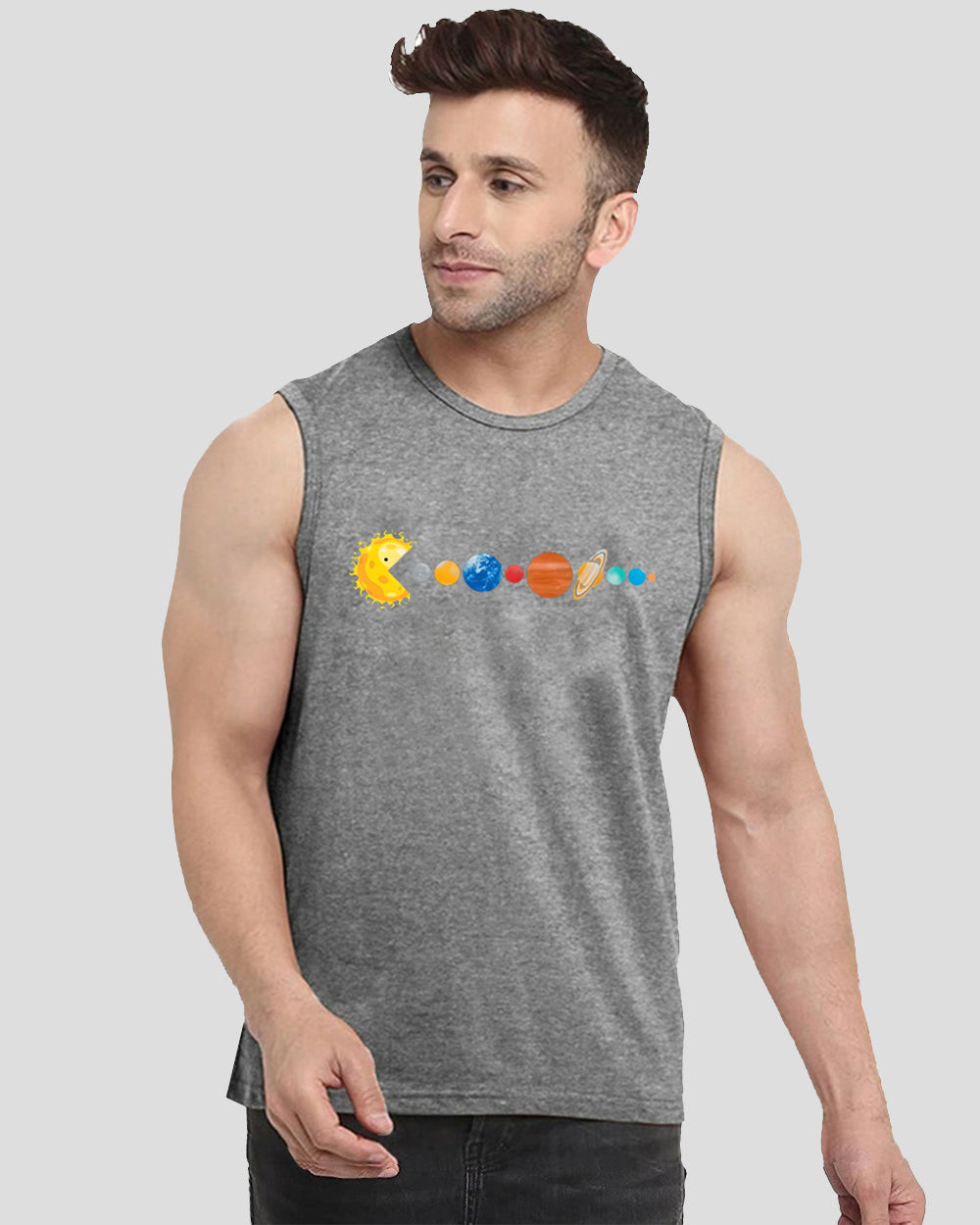 Grey Printed Men's Vests for Fall: Cozy and Stylish Options-FRONT