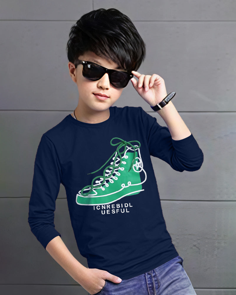 Navy Full Shoe Sleeve Round Neck Cotton blend Men's T-Shirt-FRONT