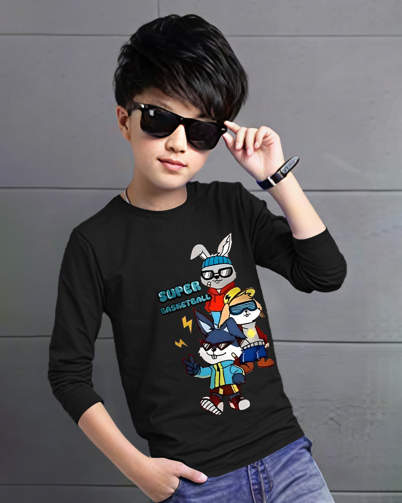 Black Full Super Sleeve Round Neck Cotton blend Men's T-Shirt-FRONT