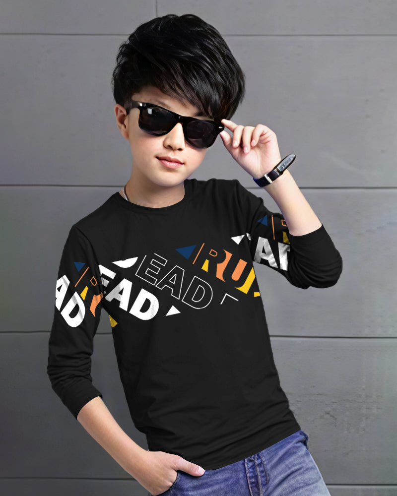 Black Full Lead Sleeve Round Neck Cotton blend Men's T-Shirt-FRONT