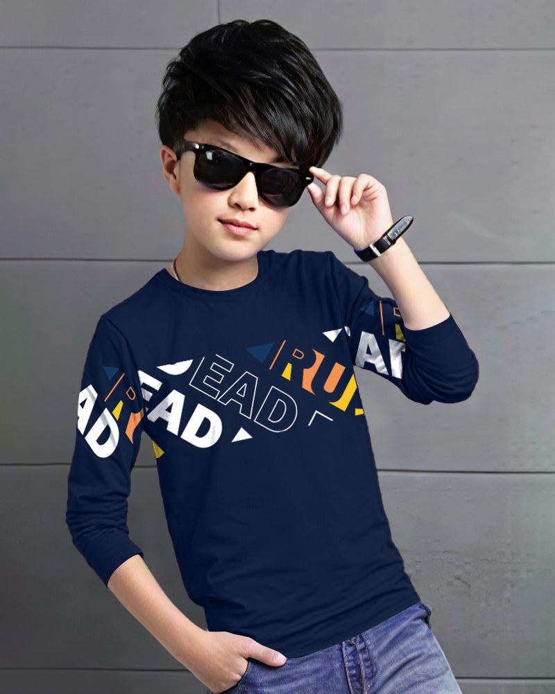 Navy Full Lead Sleeve Round Neck Cotton blend Men's T-Shirt-FRONT