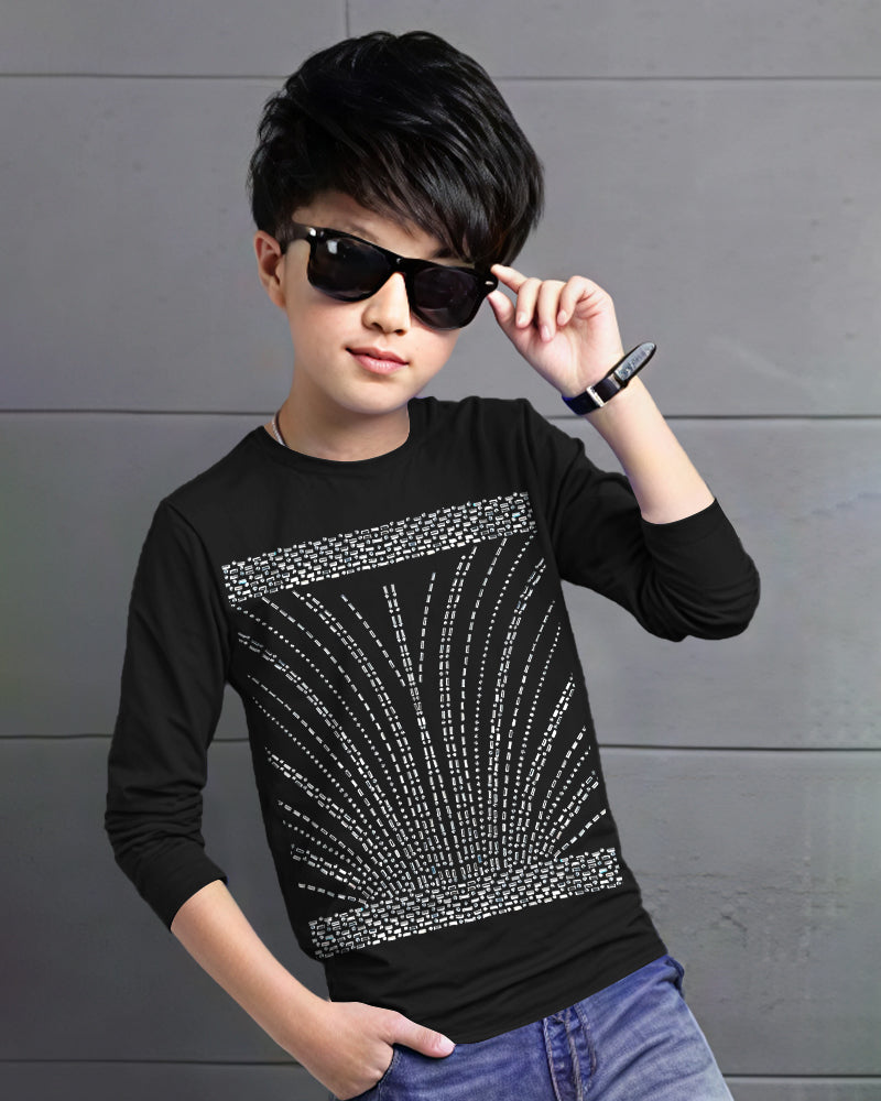 Black Full Raining Sleeve Round Neck Cotton blend Men's T-Shirt-FRONT