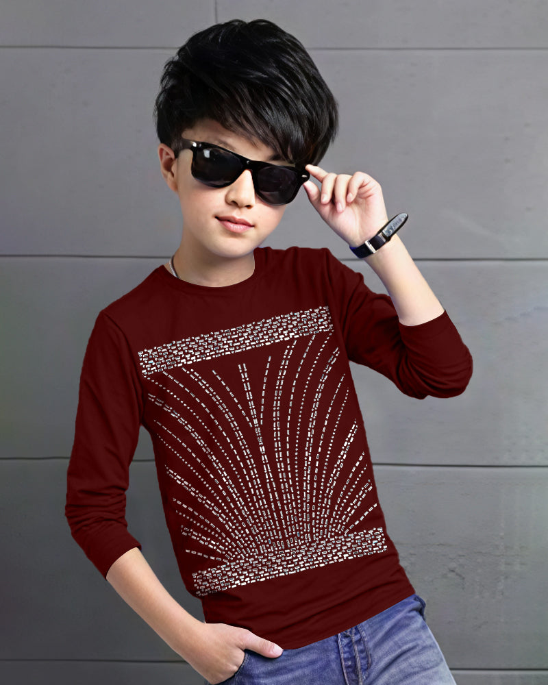 Maroon Full Raining Sleeve Round Neck Cotton blend Men's T-Shirt-FRONT