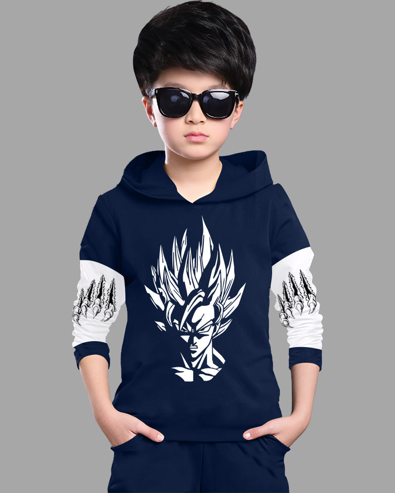 Navy, White Full Sleeve Hooded Neck Naruto Cotton blend Boys T-Shirt-FRONT