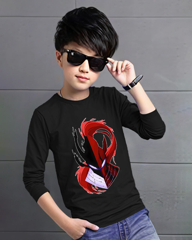 Black Full IGRIS Sleeve Round Neck Cotton blend Boys T-Shirt-FRONT