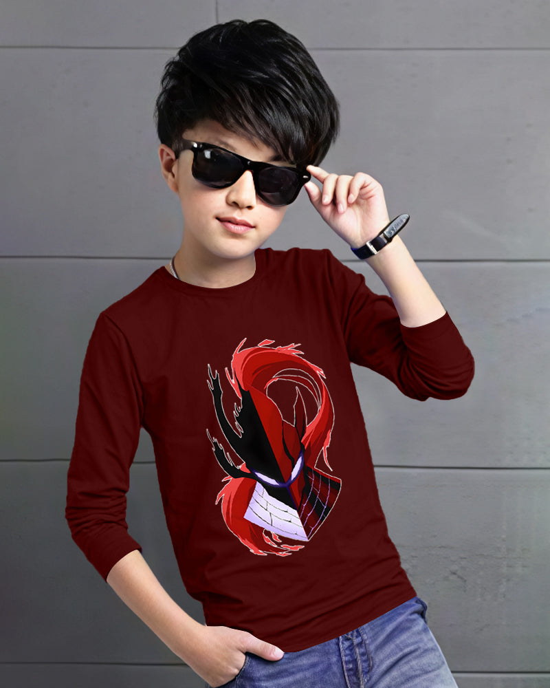 Maroon Full IGRIS Sleeve Round Neck Cotton blend Boys T-Shirt-FRONT