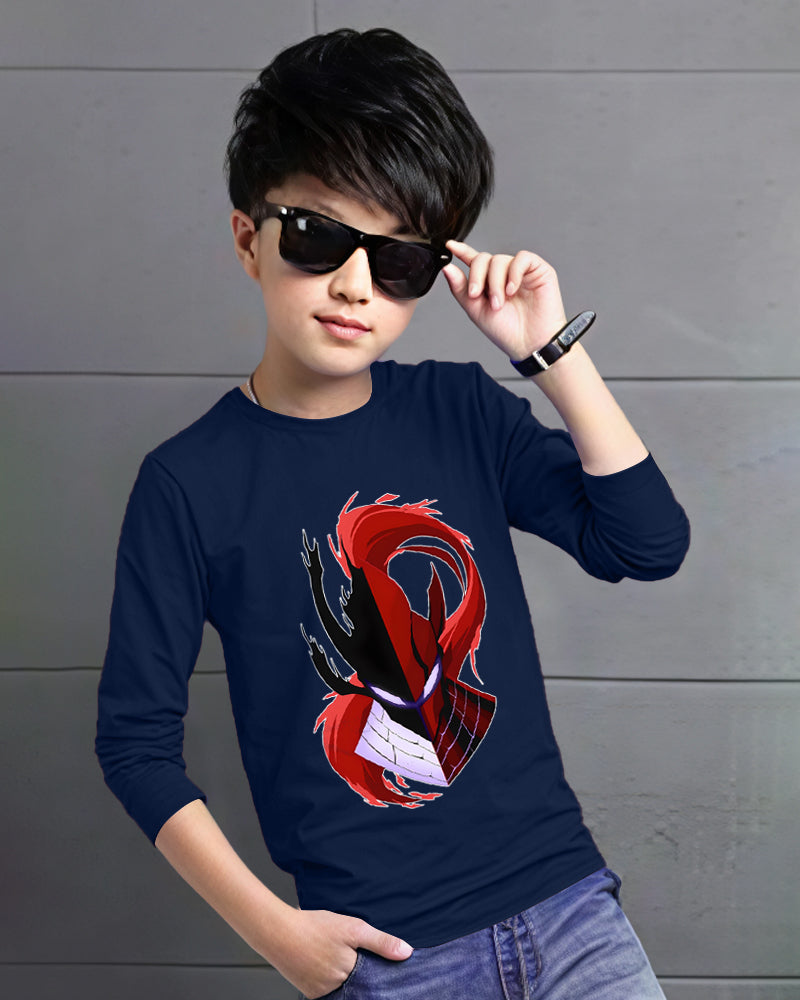 Navy Full IGRIS Sleeve Round Neck Cotton blend Boys T-Shirt-FRONT