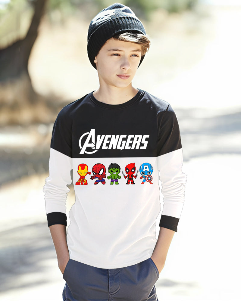 Black, White Full AVENGERS Sleeve Round Neck Cotton blend Boys T-Shirt-FRONT