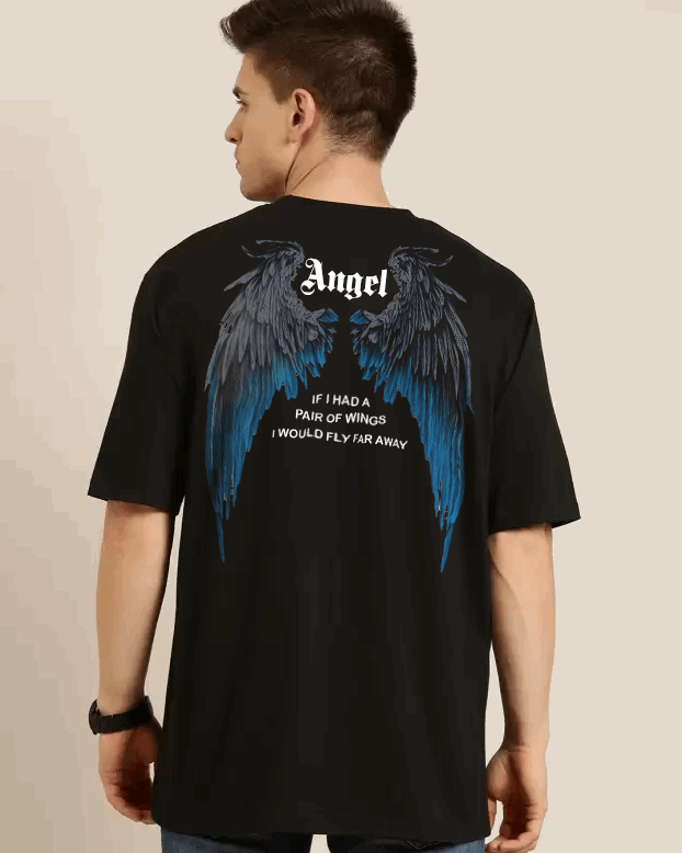 Angel Black Printed oversize t-shirt for men - FastColors - Angel Back Printed Oversize T-Shirts - FastColors - #tag1# - #tag2# - #tag3# - 