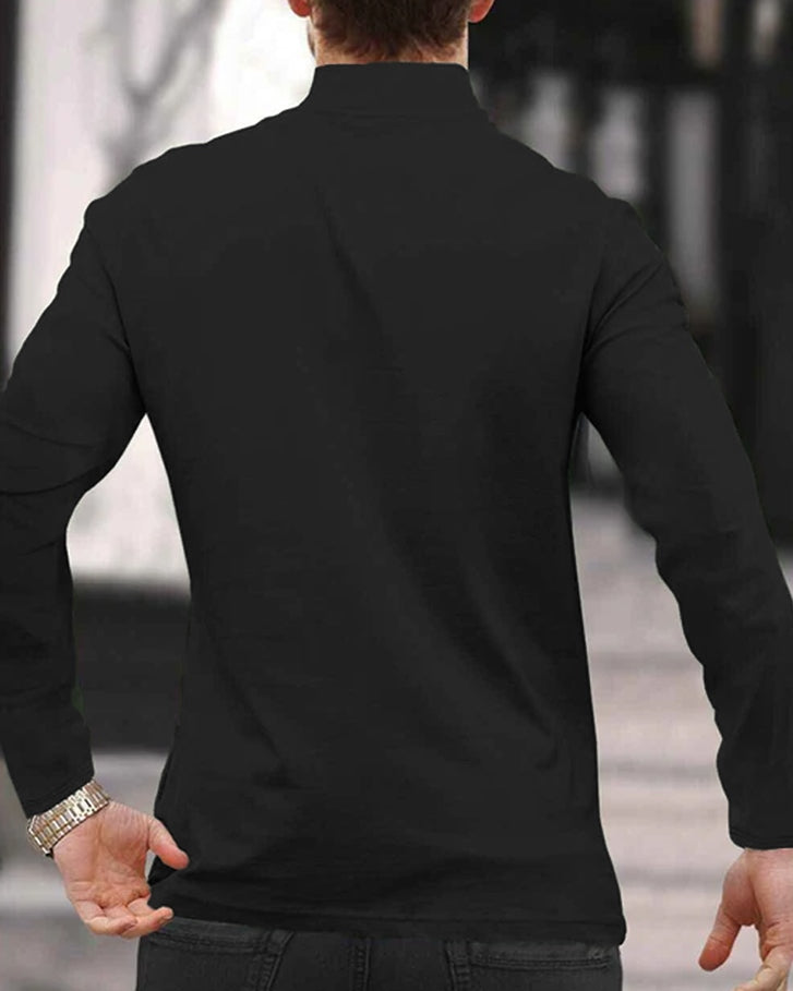 NYC Full small Black Half Zippered High Neck Full Sleeve Men's T-Shirt-BACK