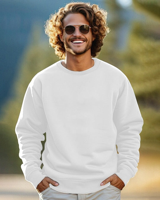 Front Plain White mens sweatshirts White-Time