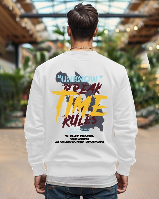 Back Printed White mens sweatshirts White-Time