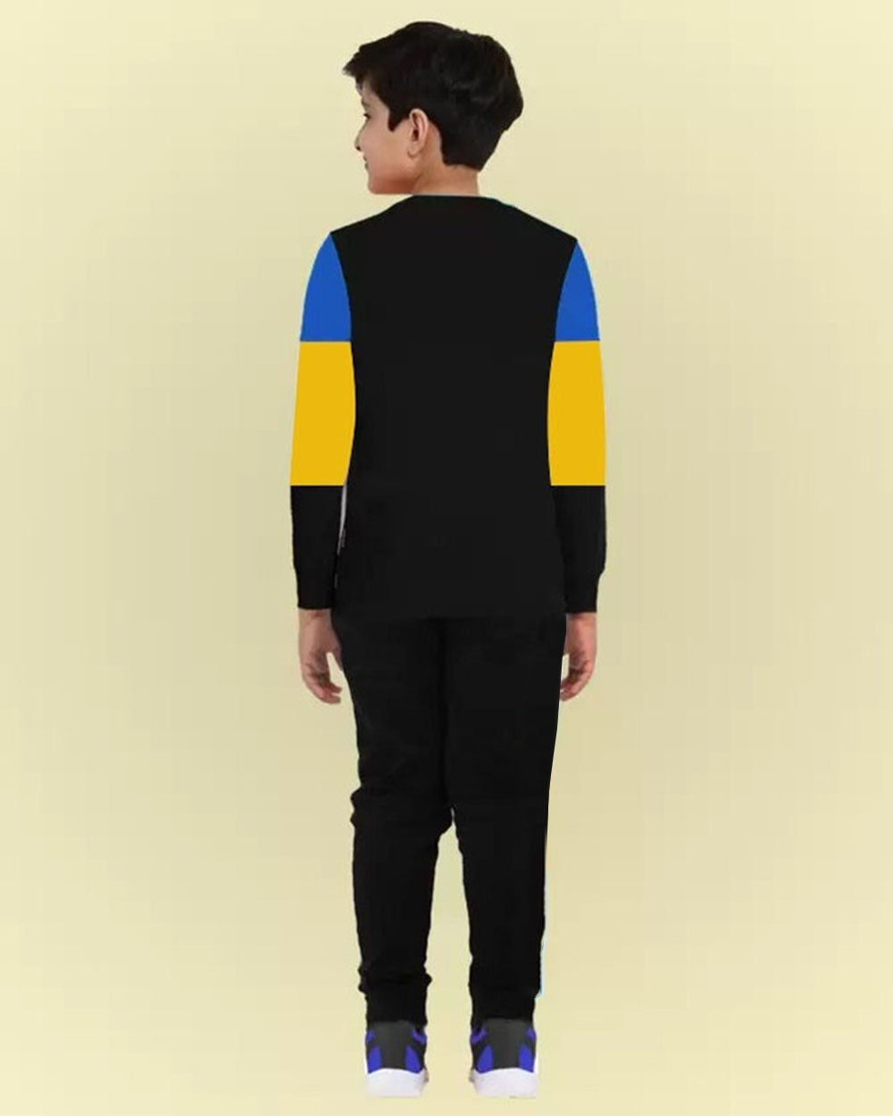 Color Blocked Tri Color Blue Yellow Boys Apparel Top and Bottom Set - FastColors