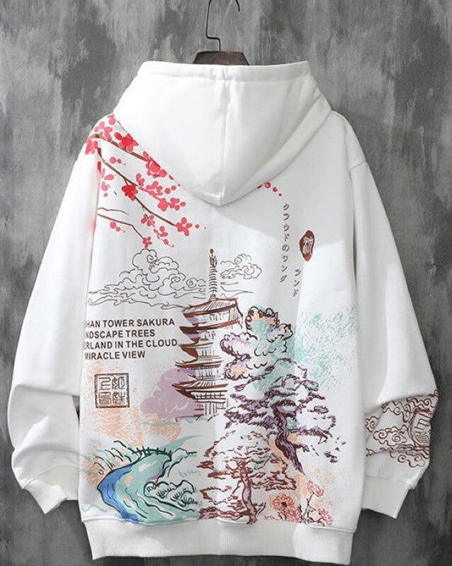 Colorful Japanese Art Back Printed Hoodie Sweatshirts - FastColors