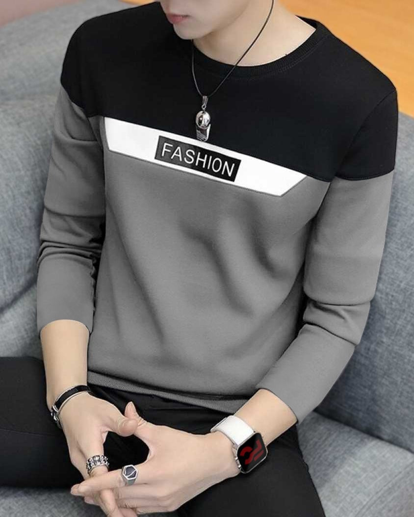 FASHION ColorBlocked Teal Grey Full Sleeve T-Shirt - FastColors